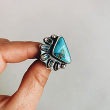 Load image into Gallery viewer, Sterling Silver with Blue Diamond Turquoise and Herkimer Diamonds Ring sz 6.5