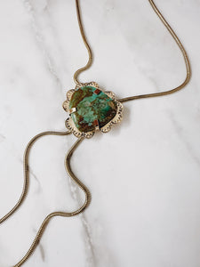 Vintage Brass Snake Chain Bolo with Raw Tuquoise