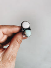 Load image into Gallery viewer, Sterling Silver with White Buffalo and Old Stock Turquoise Ring sz 5