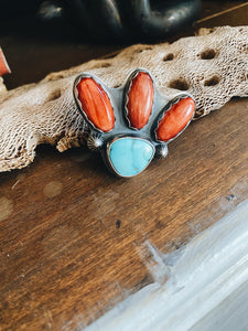 OCOTILLO Hair Tie - Sterling Silver with Old Stock Turquoise and Spiny Oyster Shell