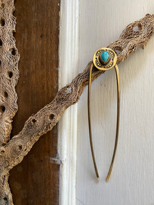Hair Fork - brass with turquoise