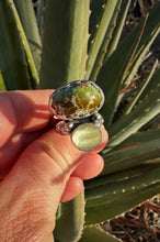 Load image into Gallery viewer, Sterling Silver Turquoise and Faceted Prehnite Ring - Sz 7