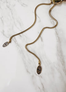 Vintage Brass Snake Chain Bolo with Raw Tuquoise