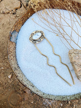 Load image into Gallery viewer, Red Brass Hair Fork - White Buffalo Turquoise