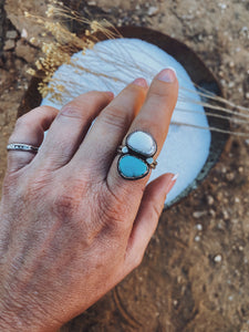 Sterling Silver with Baja Turquoise & White Buffalo Turquoise Ring SZ 8