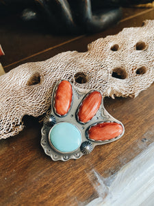 OCOTILLO Hair Tie - Sterling Silver with Old Stock Turquoise and Spiny Oyster Shell