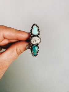 Sterling Silver with Sonoran, White Buffalo, and Baja Turquoise Ring sz 7