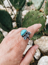 Load image into Gallery viewer, Sterling Silver with Blue Gem Turquoise and Herkimer Diamonds Ring Sz 7.5