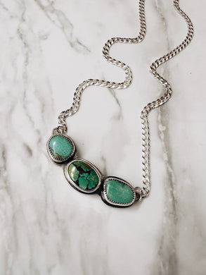 Sterling Silver Turquoise 3 Stone Adjustable Necklace