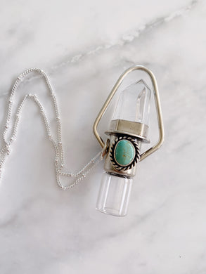 Nova Double Stone Rollerball Necklace - Clear Quartz & Hubei Turquoise