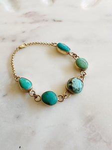 5 Stone Turquoise bracelet - Gold fill & brass
