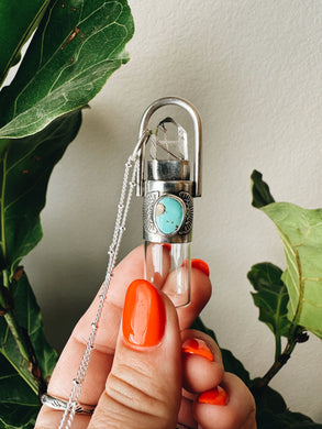 Rutile Quartz & Turquoise - Sterling Silver Rollerball Necklace