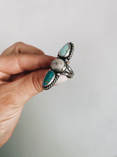 Load image into Gallery viewer, Sterling Silver with Sonoran, White Buffalo, and Baja Turquoise Ring sz 7