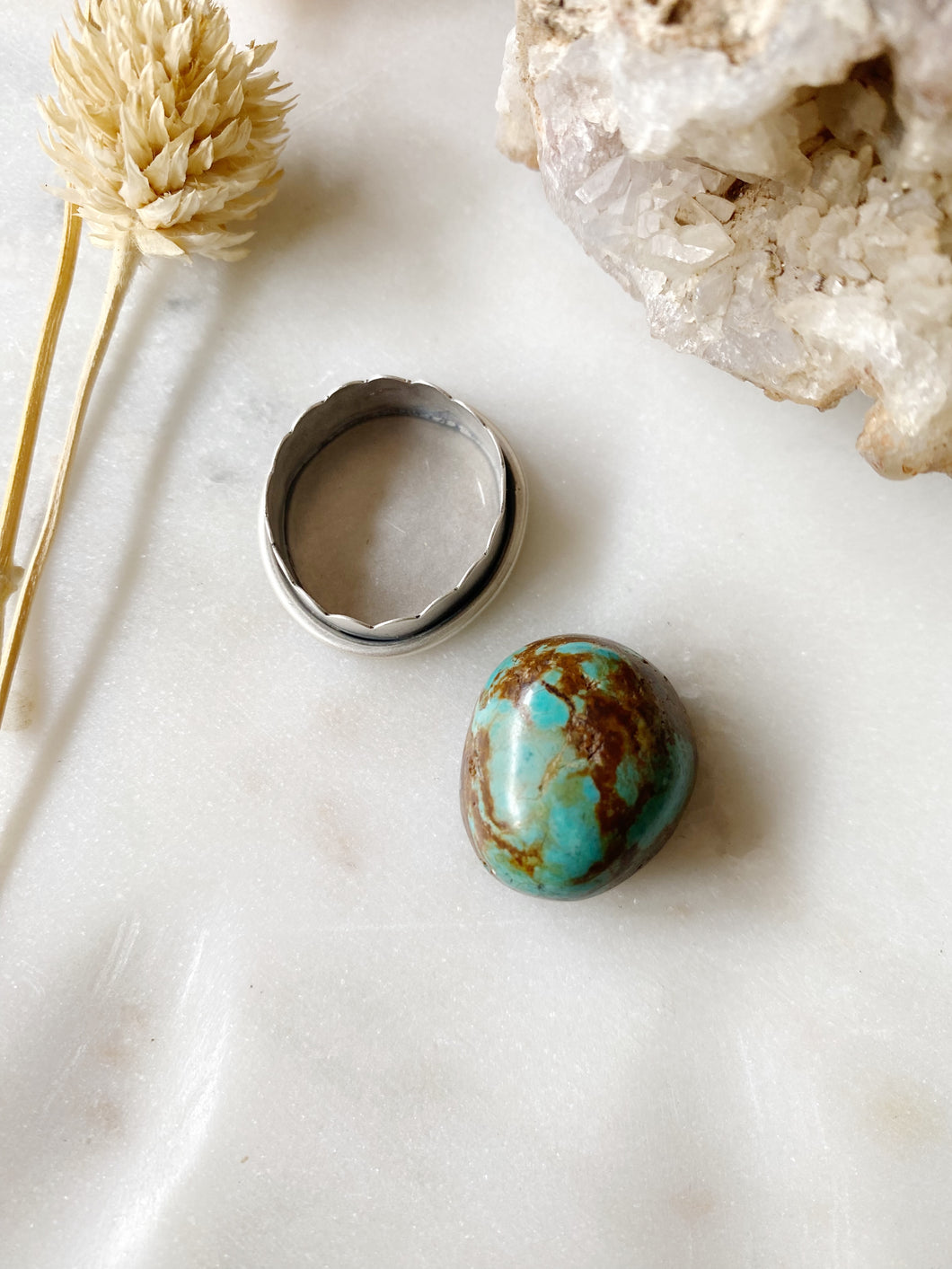 Old Stock High Dome Turquoise ring in Sterling Silver