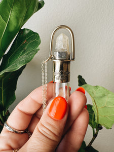 White with Gold Rutile Quartz - Jewelers Brass Rollerball Necklace