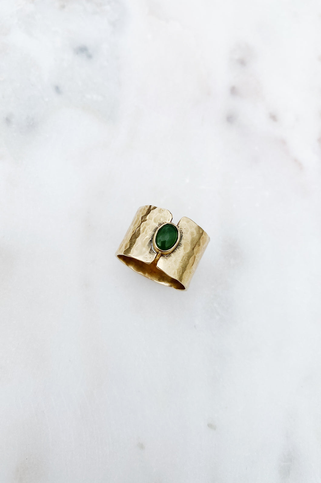 Hammered Jade Ring - Bronze - SZ 7.5