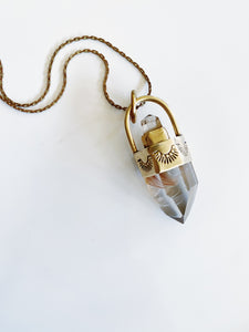Amphibole Quartz & Rutile Quartz Talisman - Jewelers Brass