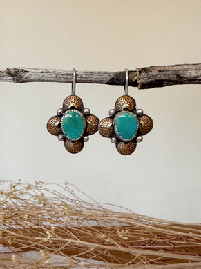 Mixed metal Lone Mountain Turquoise Threader Earrings