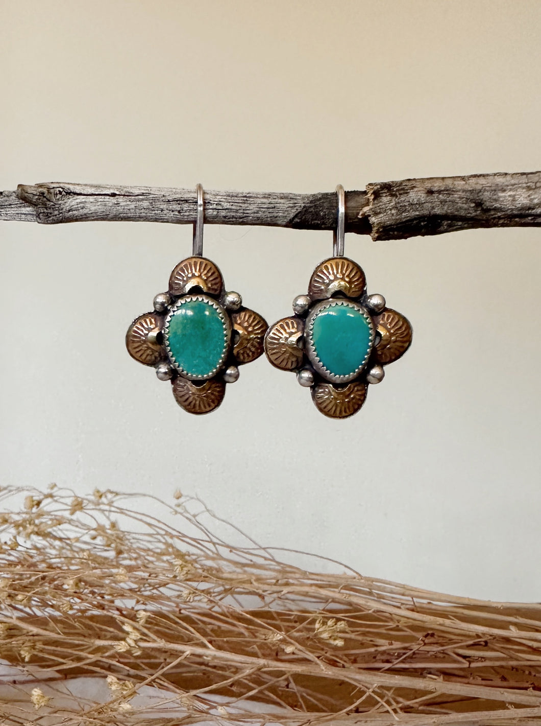 Mixed metal Lone Mountain Turquoise Threader Earrings