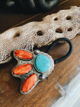Load image into Gallery viewer, OCOTILLO Hair Tie - Sterling Silver with Old Stock Turquoise and Spiny Oyster Shell