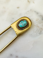 Load image into Gallery viewer, Vintage brass Laundry Pin with Old Stock Turquoise