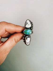 Sterling Silver White Buffalo and Sonoran Turquoise Ring sz 7.5