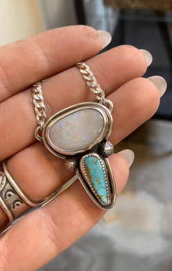 Australian Opal and Baja Turquoise Sterling Silver Necklace
