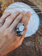 Load image into Gallery viewer, Sterling Silver with White Buffalo Turquoise Ring SZ 8.5oo