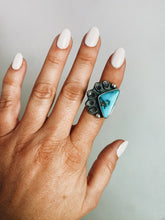 Load image into Gallery viewer, Sterling Silver with Blue Diamond Turquoise and Herkimer Diamonds Ring sz 6.5