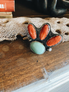 OCOTILLO Hair Tie - Sterling Silver with Old Stock Turquoise and Spiny Oyster Shell