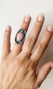 Sterling Silver with Pink Opal Ring sz 5.5
