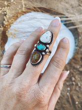 Load image into Gallery viewer, Sterling Silver with Hubei Turquoise &amp; White Buffalo Turquoise Ring SZ 7