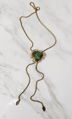 Vintage Brass Snake Chain Bolo with Raw Tuquoise
