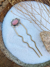 Load image into Gallery viewer, Red Brass Hair Fork - Pink opal