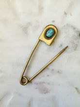 Load image into Gallery viewer, Vintage brass Laundry Pin with Old Stock Turquoise