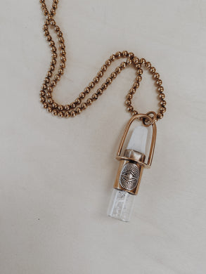 Mixed metals White Quartz Rollerball Necklace