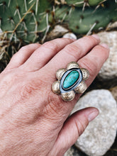 Load image into Gallery viewer, *Finished in Your Size* Mixed Metal Brass &amp; Sterling Silver with Royston Turquoise Ring