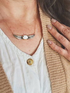 Spirit of the Desert Necklace | White Buffalo Turquoise and Feather Accents (16”)