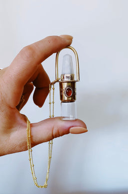 Double Stone Rollerball Necklace - Snow Quartz & Carnelian