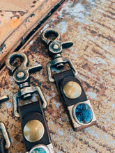 Load image into Gallery viewer, Leather Strap Key Keepers with Turquoise Embellishment