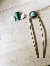 Load image into Gallery viewer, Sterling Silver Hair Fork - White Buffalo and Hubei Turquoise
