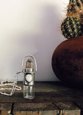 Double Stone Rollerball Necklace - Smoky Quartz & White Buffalo