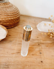 Load image into Gallery viewer, Red Brass Keepsake Vintage Glass Rollerball Vial adorned with Aquamarine