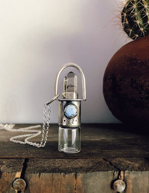 Double Stone Rollerball Necklace - Clear Quartz & Lavender Turquoise