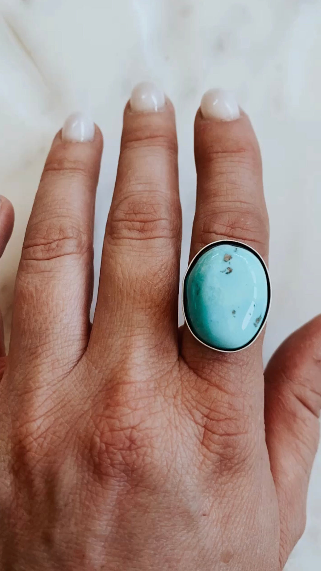 Simple Sun Stamped Old Stock Morenci Turquoise Ring