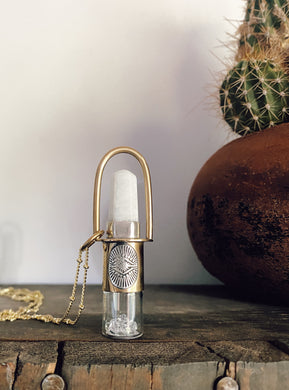 Herkimer Diamond Rollerball Necklace - Snow Quartz