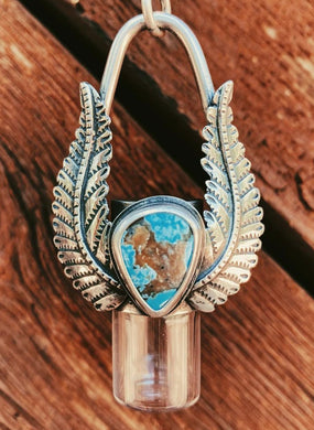 Red Brass FEATHER Rollerball Necklace - Kings Manassa Turquoise