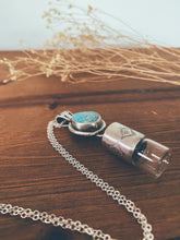 Load image into Gallery viewer, Sterling Silver Talisman Stamped Rollerball/Vial Necklace with Turquoise