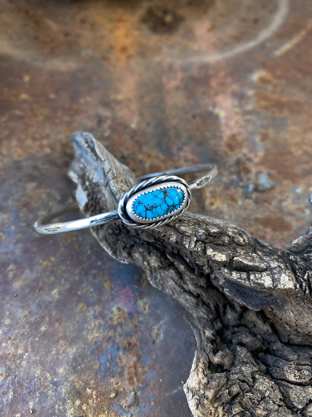 Sterling Silver Stamped Cuff with Hubei Turquoise